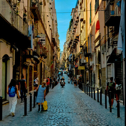 A street scene from the old town of Naples in Campania, Italy