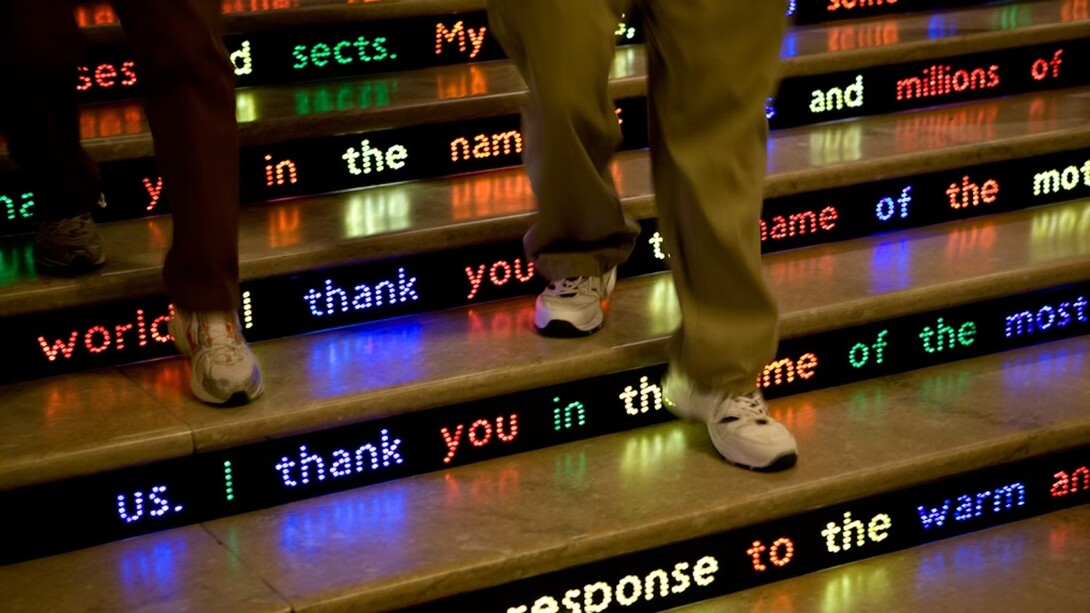 Jitish Kallat, Public notice 3, exhibition view. Courtesy of the Art Institute of Chicago