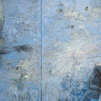 Sheba Sharrow, Dont Look Now (detail), 2001, 56in x 89 in. acrylic on canvas at James Yarosh Fine Art Gallery