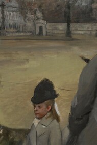 Edgar Degas, "Place de la Concorde" o "Le Vicomte Lepic et ses filles traversant la place de la Concorde", dettaglio. Museo dell'Ermitage, San Pietroburgo, Russia