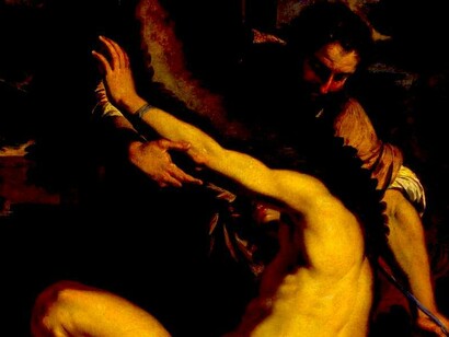 Detalle del «Dédalo e Ícaro» (1645) de Le Brun