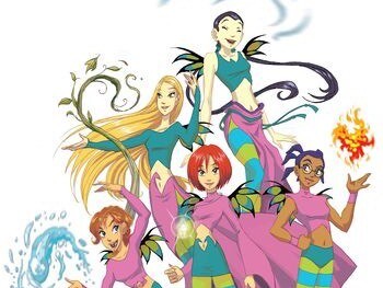 Witch: the leading characters transformed into the cartoon, 2004, Will, Irma, Taranee, Cornelia, and Hay