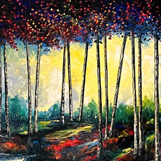 Bruno D’Anna, Gli Aspen Colorati, oil on canvas, 30x48 inches, 2021. Courtesy the artist and Bitfactory Gallery, Denver