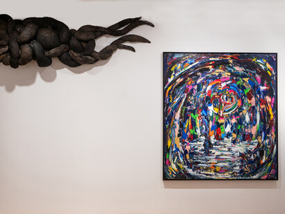 View of the Exhibition The Song of Psyche with Edward Bekkerman's Painting and Nicola Turner's Sculpture