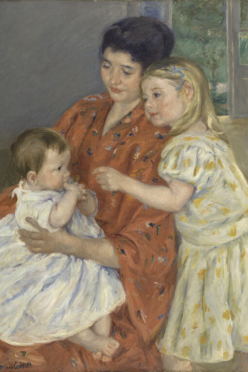 Mary Cassatt, Mother and Sara admiring the baby (detail), c. 1901. Courtesy of PAFA