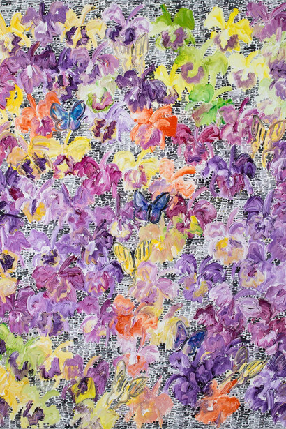 Hunt Slonem, Cats 2 with guardians (detail). Courtesy of Bonner David Gallery