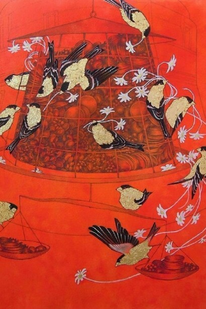 Francine Fox, The New Balance, 2013, Watercolor, gouache, graphite and metal leafing on paper, 13.5 x 10.25 inches