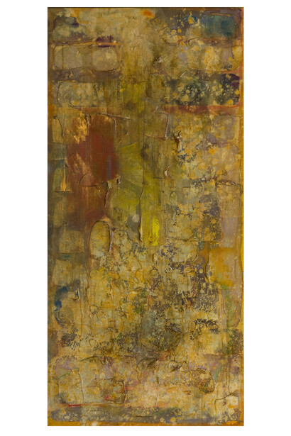 Frank Bowling, Rachel I, 1989, Acrylic on canvas, 175 x 79 cm, 68 7/8 x 31 1/8 in, Image courtesy of the Artist and Hales Gallery, London, Copyright of the Artist