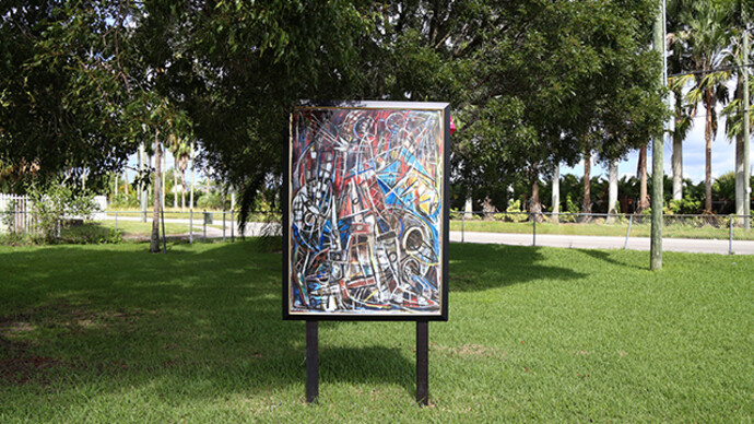 Carlos Alfonzo, Danza Macabra (Dance of Death) , 1987. Reproduction installed at Blakey Park.Collection Pérez Art Museum Miami, promised gift of Jorge M. Pérez