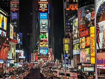 The vibrant Times Square at night in New York City, USA