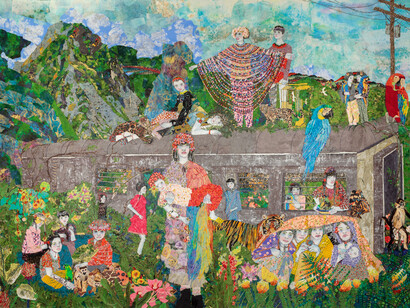 Maria Berrio - Wildflowers, 2017. Collage with Japanese papers and watercolor paint
95 x 140 inches. Image courtesy the artist and Praxis Gallery, New York