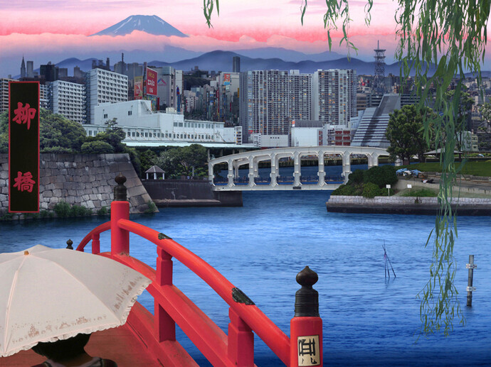 Emily Allchurch, Tokyo Story 10: Willow Landscape (after Hiroshige), detail, 2011, Transparency on LED lightbox
© Courtesy the artist and LA Noble Gallery