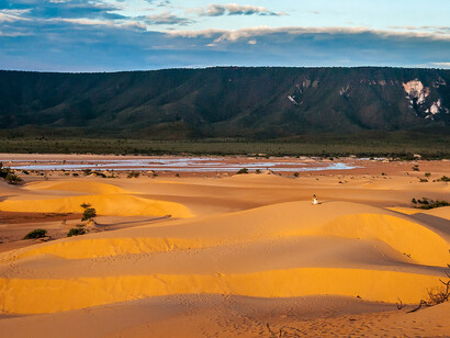 Golden sand at sunset in the Jalapão Dunes, Brazil