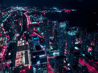 Aerial photo of Ontario's bustling street lights, Canada