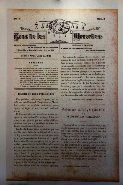Uno de los interiores de la revista Ecos de las Mercedes. La visita guiada recorre salones que conservan desde máquinas de electroshock hasta herramientas de oficios que los internos aprendían como parte de su tratamiento