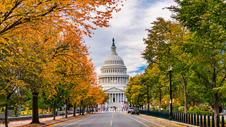 The American flag flies outside the U.S. Capitol in Washington, D.C., the seat of the United States Congress