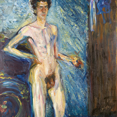 Richard Gerstl  (1883 – 1908), Selbstbildnis als Akt, 1908, Ausschnitt, Öl auf Leinwand, 193,3 x 100 cm, Leopold Museum, Wien, Foto: Leopold Museum, Wien/Manfred Thumberger
