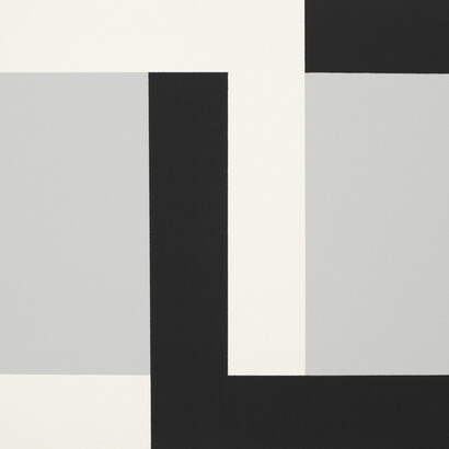 Patsy Krebs, Interlocking (black/white/grey), 1990 Acrylic on canvas, 12 x 16 inches. Courtesy of the artist and Haines Gallery