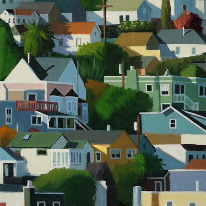 Eileen David, Sunny Day, 2023, oil on panel, 16 x 16 in