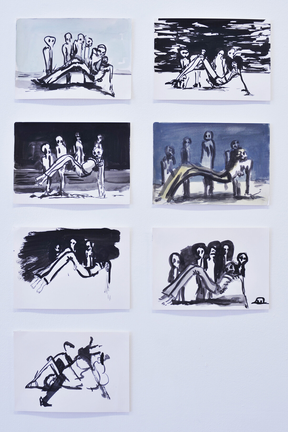 Moyna Flannigan, Drawing numbers 1,2,3,4,5,6 & 7, 2015, Indian ink & gouache, each: 5 3/4 x 8 1/4 in/
14.5 x 21 cm