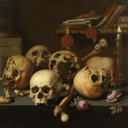 Aelbert Jansz. van der Schoor; Vanitas: naturaleza muerta, Rijksmuseum, Ámsetrdam (detalle)
