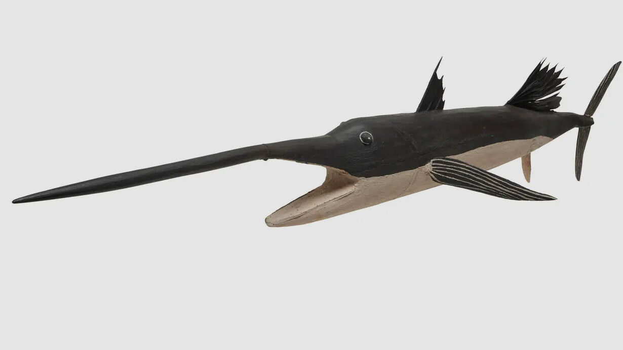 Mäṉa and bäru. The sea country of Guykuḏa Munuŋgurr, artwork in exhibition. Courtesy of the Australian National Maritime Museum