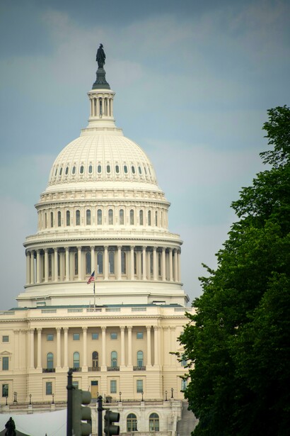 The United States Capitol Building, located in Washington, D.C., features a prominent statue that symbolizes the nation's democratic ideals
