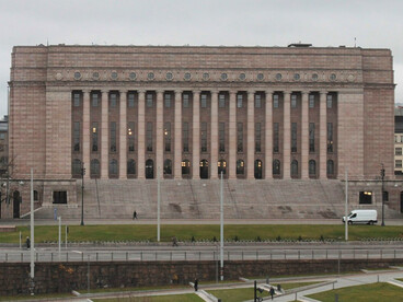 The Parliament House (Finnish: Eduskuntatalo) is the seat of the Parliament of Finland, located in central Helsinki