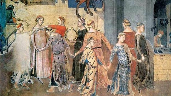 Scena con musico, XIV secolo