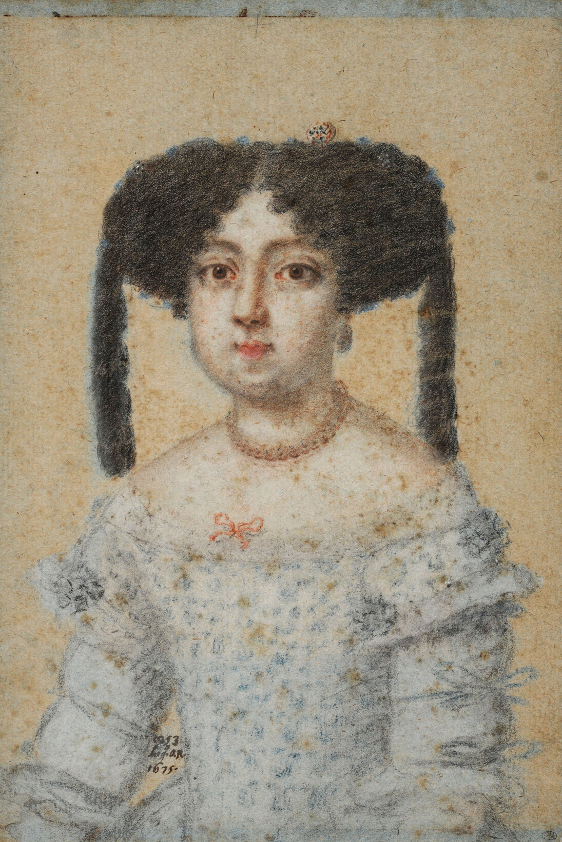 Jacob Ferdinand Voet (b. Antwerp,
1639 – d. Paris, 1700). Portrait de
femme vue de face (Portrait of a
woman viewed, frontal view). Pastel
on paper, 225 x 160 mm. Inv. no.
PM 1779. Paris, Ecole nationale
supérieure des beaux-arts. © Beauxarts
de Paris/T. Ollivier/J.-M.
Lapelerie.