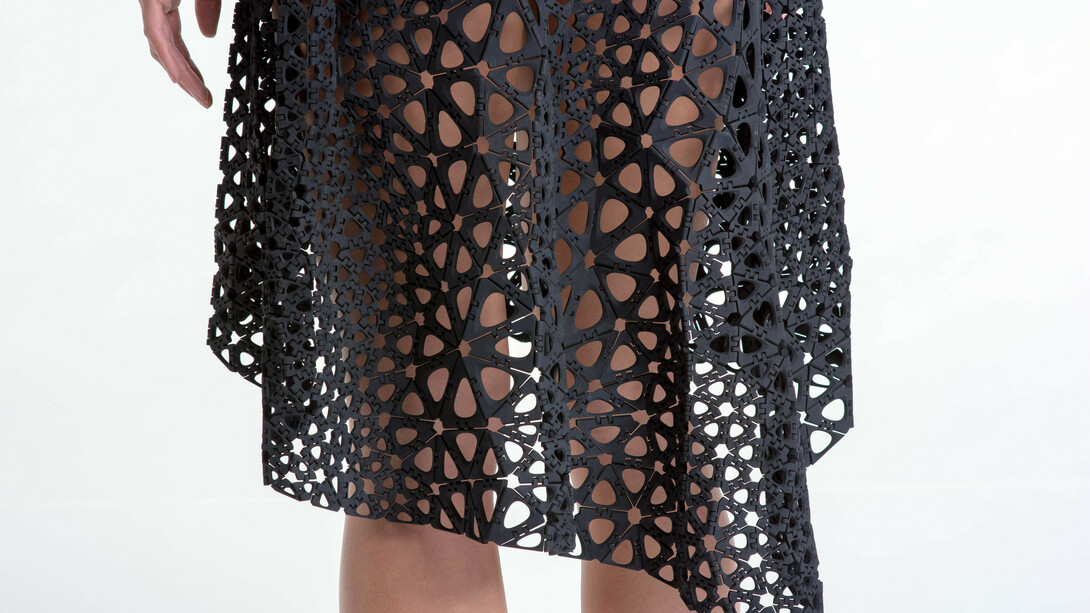 Nervous System (est. 2007), Jessica Rosenkrantz (American, born 1983), Jesse Louis-Rosenberg (American, born 1986). Kinematics Dress. 2013. Laser-sintered nylon. Image courtesy of Steve Marsel. The Museum of Modern Art, New York. Committee on Architecture and Design Funds.