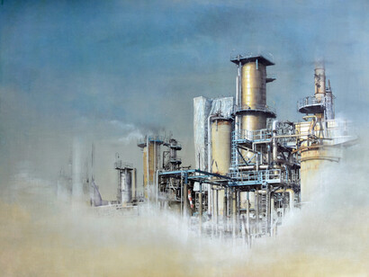 Ceci Valentina, Impianto No.19, 2020, penne a sfera colorate, acquarello su carta applicata su tela, 73x95 cm