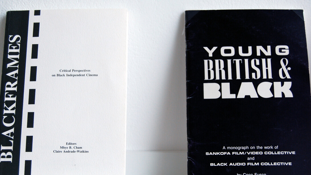 Blackframes; Critical Perspectives on Black Independent Cinema/ edited by Mbye Cham and Claire Andrade-Watkins, Cambridge, Mass. , 1988 & Young British & Black: a Monograph on the Work of the Sankofa Film/Video Collective/ Coco Fusco, Buffalo, N.Y, 1988, Courtesy the African-Caribbean, Asian and African Art in Britain (ACAA) Archive, Chelsea College of Arts Library, University of the Arts London, image courtesy of Chelsea space
