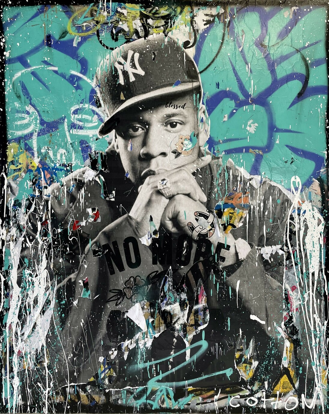 Andrew Cotton, Jay-Z (Rise and grind), mixed media on canvas, 60x48x3 in