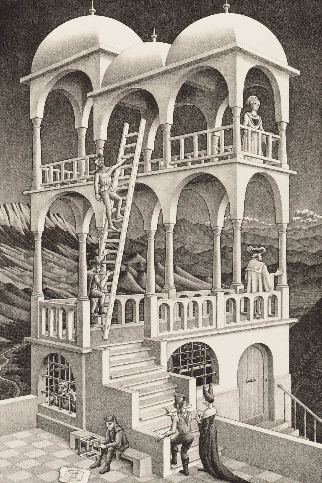 M.C. Escher, Belvedere, 1958, Lithograph, 58.9 x 41.2 cm, Gemeentemuseum Den Haag. All M.C. Escher works copyright © The M.C. Escher Company B.V. -Baarn-the Netherlands. All rights reserved. www.mcescher.com