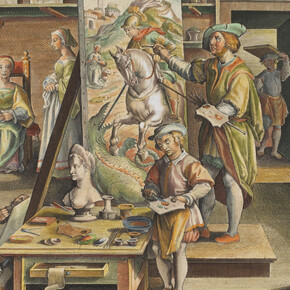 Collaert, Hans II; Straet, Jan van der (inventor); Galle, Joannes, Color olivi (invention of oil painting), ca. 1591. Courtesy of Museo Nacional del Prado