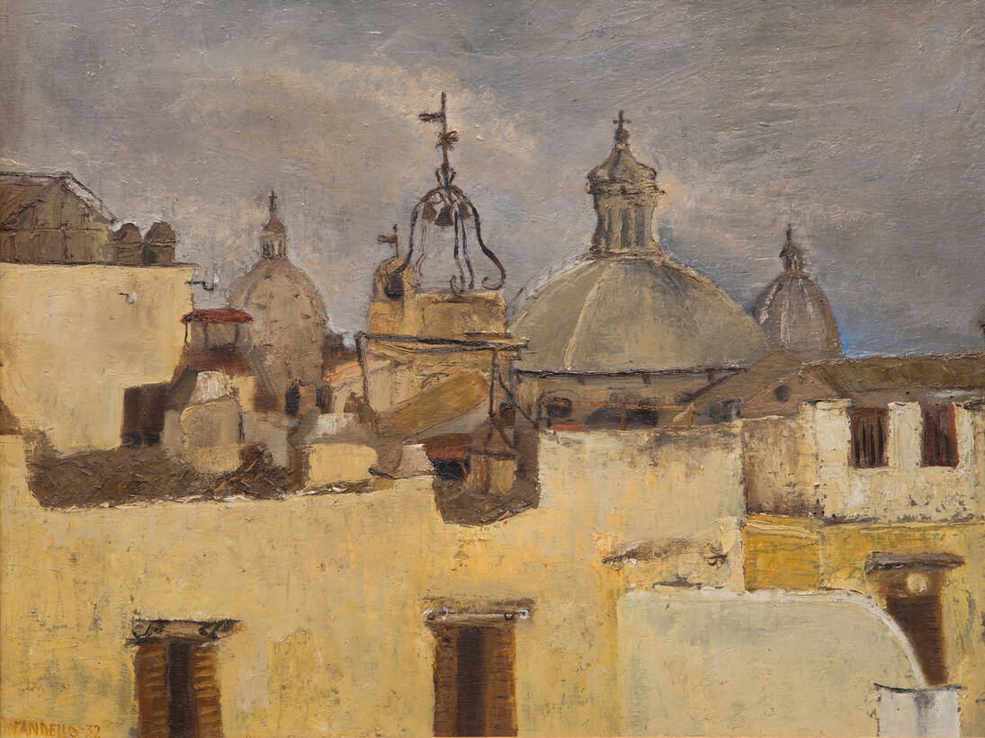 Fausto Pirandello, View of the Cupolas of S. Spirito, 1932, Oil on board, 48 x 64 cm, Private collection 
