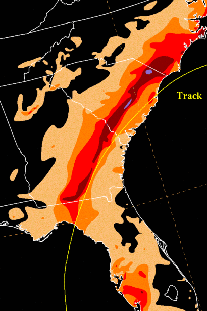 Mapa de precipitaciones durante el huracán Idalia, 28-31 de agosto de 2023, Florida, Estados Unidos