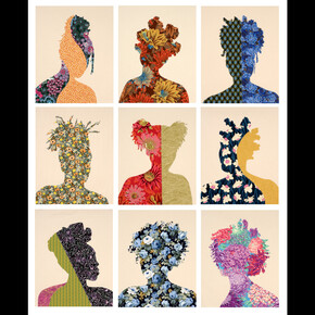 Gio Swaby, Together We Bloom 3, 2023, 64x52 inches, cotton fabric and thread sewn on muslin. Courtesy of the artist and Claire Oliver Gallery