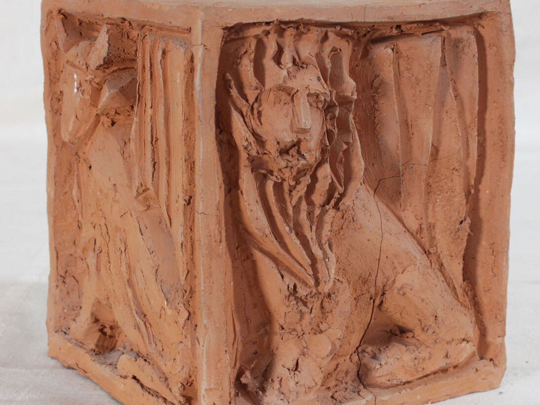 Don Marco Melzi Base “quattro Evangelisti” S. Marco, S. Luca, S Giovanni, S. Matteo Terracotta grezza Bozzetto scultoreo bassorilievo cm 15x15x15