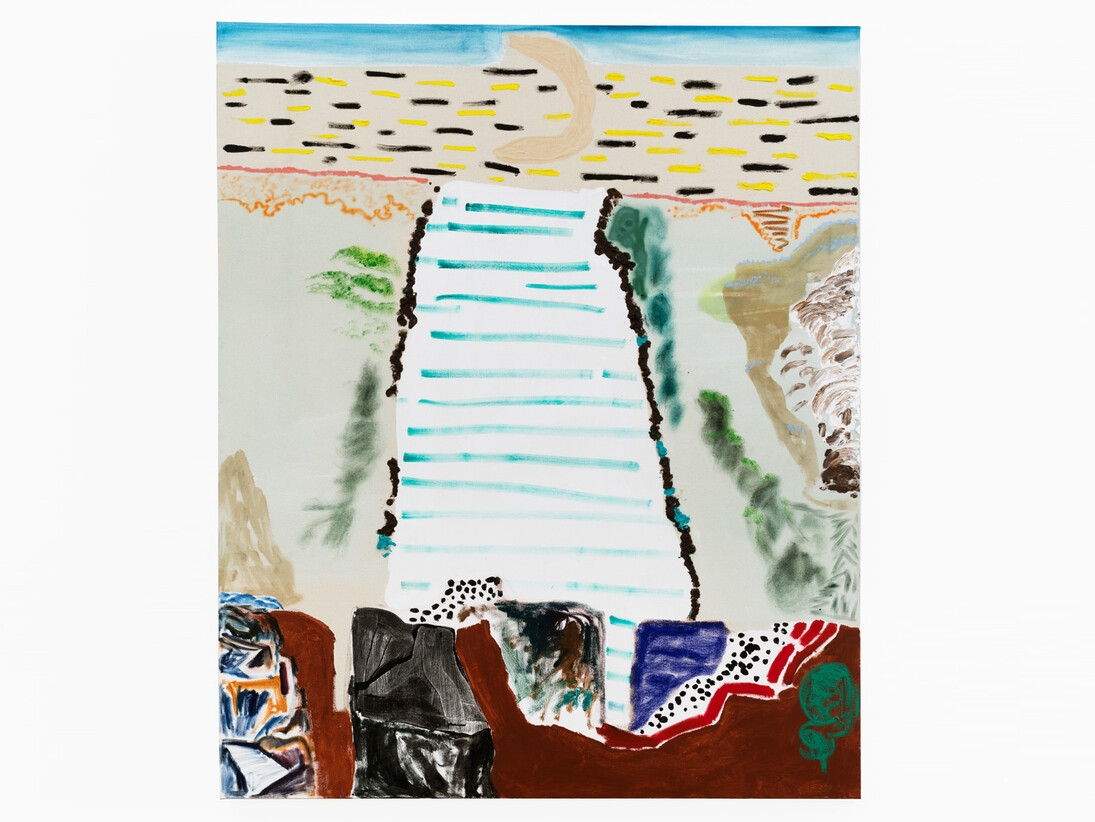 Shara Hughes, Night Night, 2015, Oil, enamel, acrylic spray paint on canvas, 58 x 48 inches