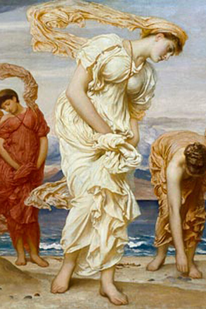 Frederic Leighton. Ragazze greche raccolgono sassolini vicino al mare, dettaglio