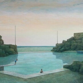 Philippe Charles, Le bain du soir. Oil on board. 39" x 39"