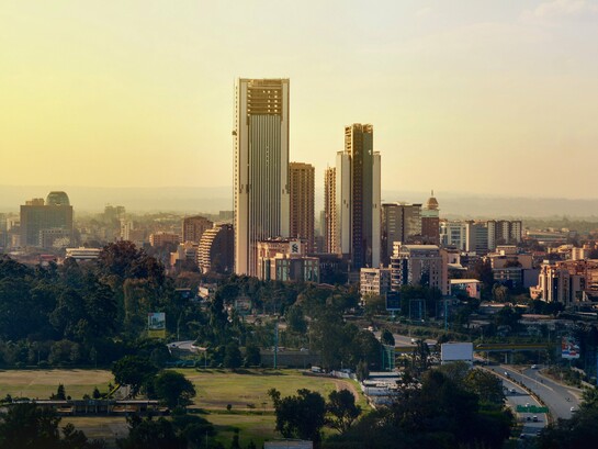 A view of Nairobi’s bustling urban landscape, representing the economic environment in which mobile finance took root