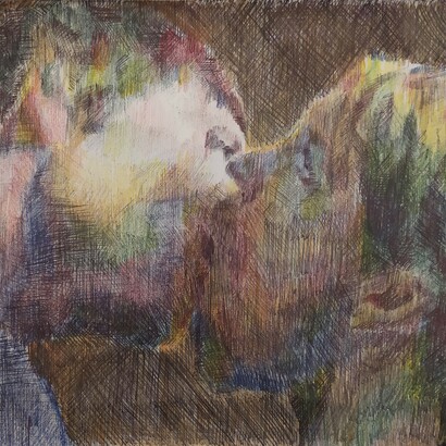 Svitlana Judith Grebenyuk, Kiss, cm 22,5x19 penna biro, matita su carta, 2021