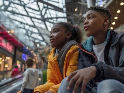 Two African-American children in a mall, showing how the young generation is flourishing in a land that their ancestors reshaped