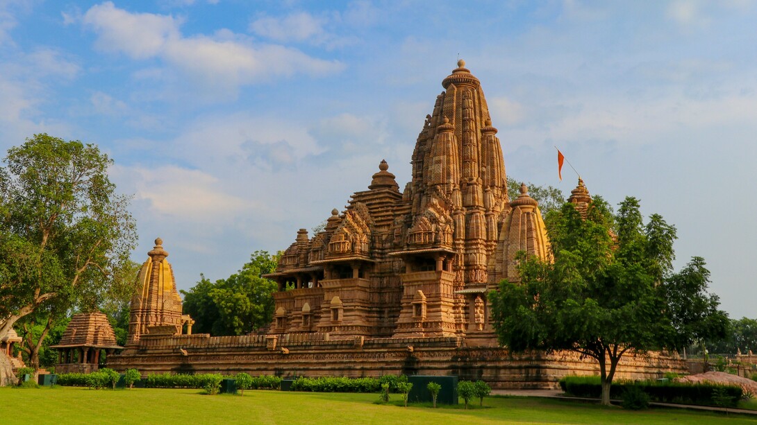 Kandariya Mahadeva Temple, Khajuraho, Madhya Pradesh, India, adorned with intricate stone carvings, symbolising the harmony between nature, spirituality, and human craftsmanship