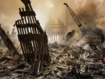 Wreckage at Ground-Zero, New York, 12 September 2001 © Steve Mccurry. Image courtesy of Huxley-Parlour Gallery