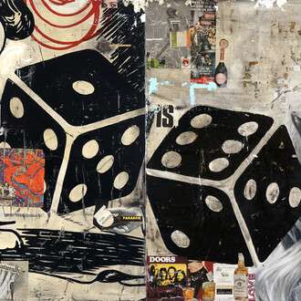 Greg Miller, Double Down, acrylic and collage on canvas, 48x96 inches. Courtesy the artist and William Turner Gallery