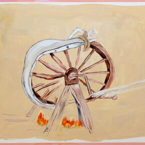 Micha Patiniott, “Breaking Wheel”, 47” by 59”, gesso, oil on canvas, 2014.  Copyright: Micha Patiniott. Courtesy: Anna Zorina Gallery, New York City